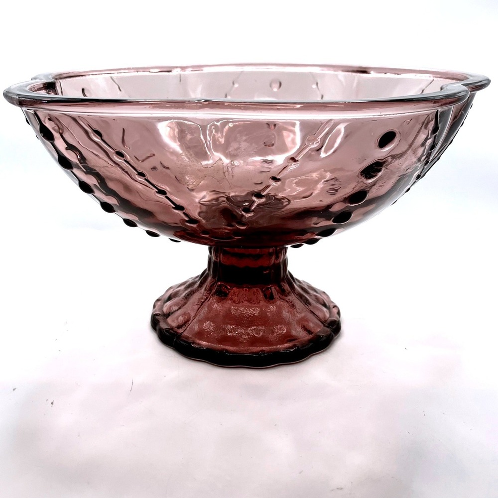 Pedestal Bowl 8in Amethyst Purple Scalloped Hobnail Lobed Glass Vintage